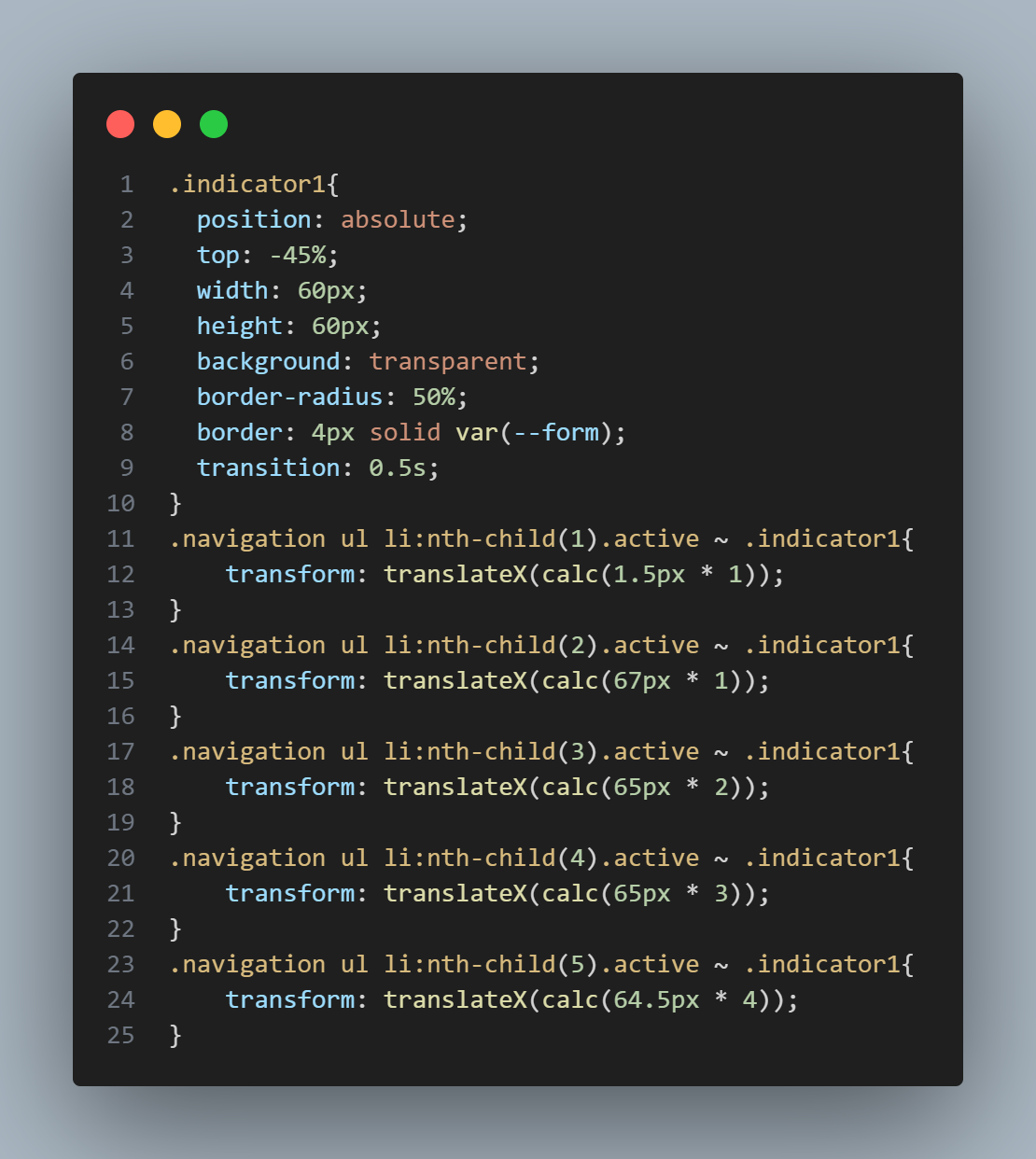 CSS styling for navigation bar